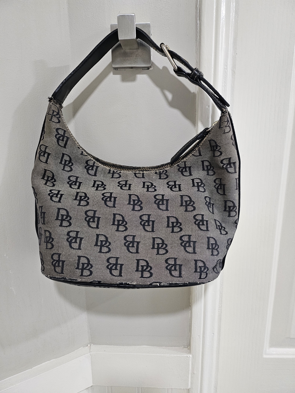 Dooney BOURKE Gray Canvas small Hobo Bag with Black Strap. - Picture 2 of 12